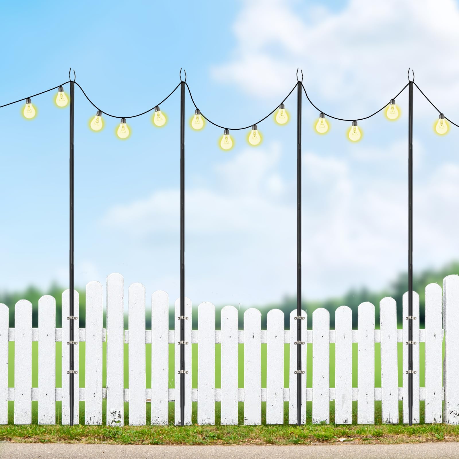 4 Stück Outdoor String Lights Pole, Außen Hängende Lichtstangen