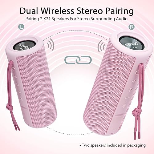 Miniatura 5 de XENEO X21 Altavoz portátil Bluetooth para exteriores para niñas, altavoz Bluetooth inalámbrico impermeable con radio FM, ranura para tarjeta micro