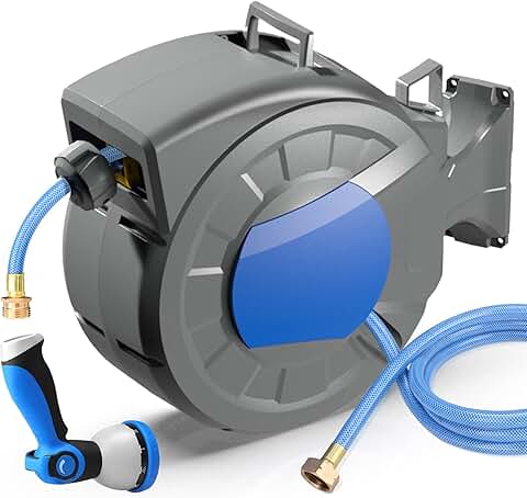 REDUCTUS Retractable Garden Hose Reel Wall Mount 1/2 x 100 ft  65 ft Water Hose Reel for Outside with 10
