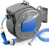 REDUCTUS Retractable Garden Hose Reel Wall Mount 1/2 x 100 ft  65 ft Water Hose Reel for Outside with 10