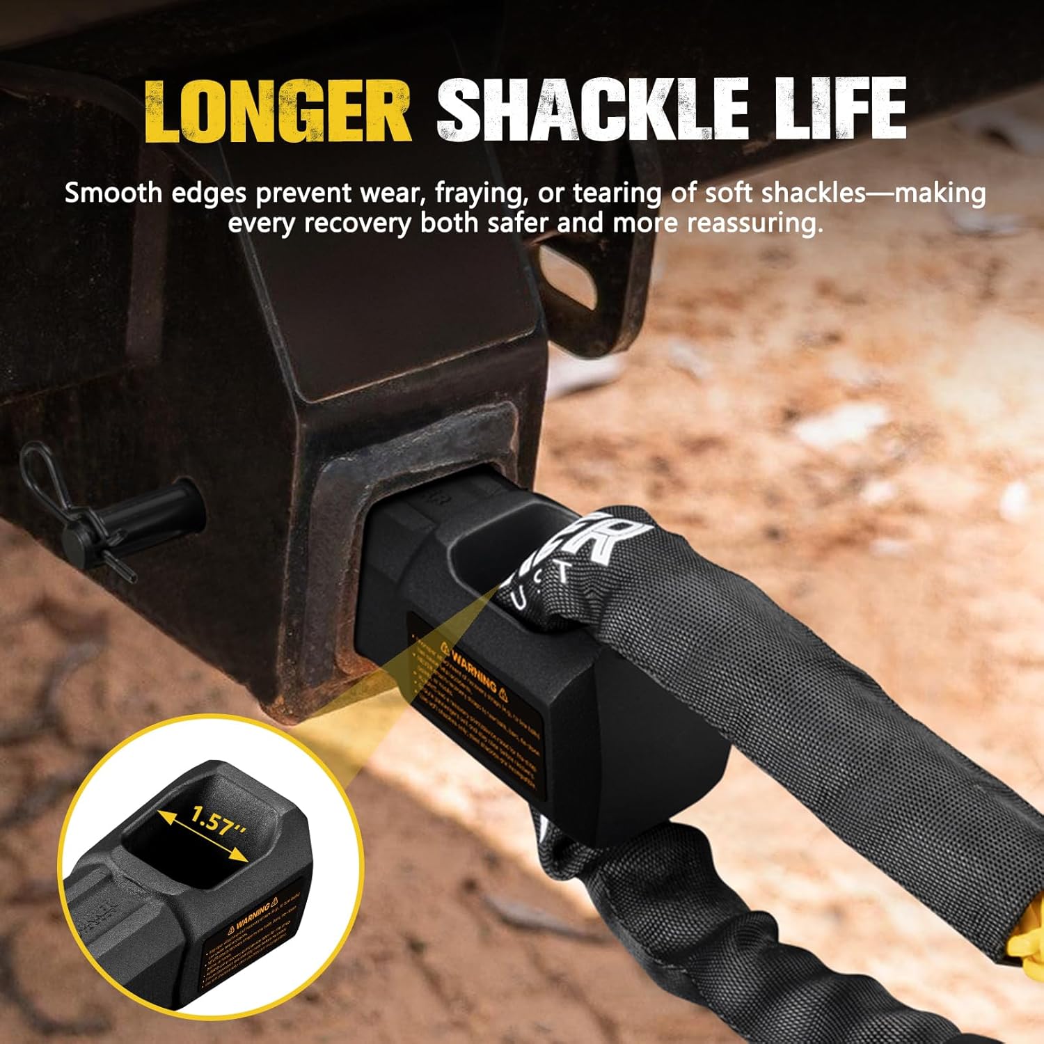 BUNKER INDUST Soft Shackle Hitch Mount Kit, 2 Inch Aluminum Hitch Receiver with Locking Pin + 33,000lbs Synthetic Soft Shackle Rope, Towing Recovery for Offroad 4x4 Vehicles Truck, SUV, ATV, UTV