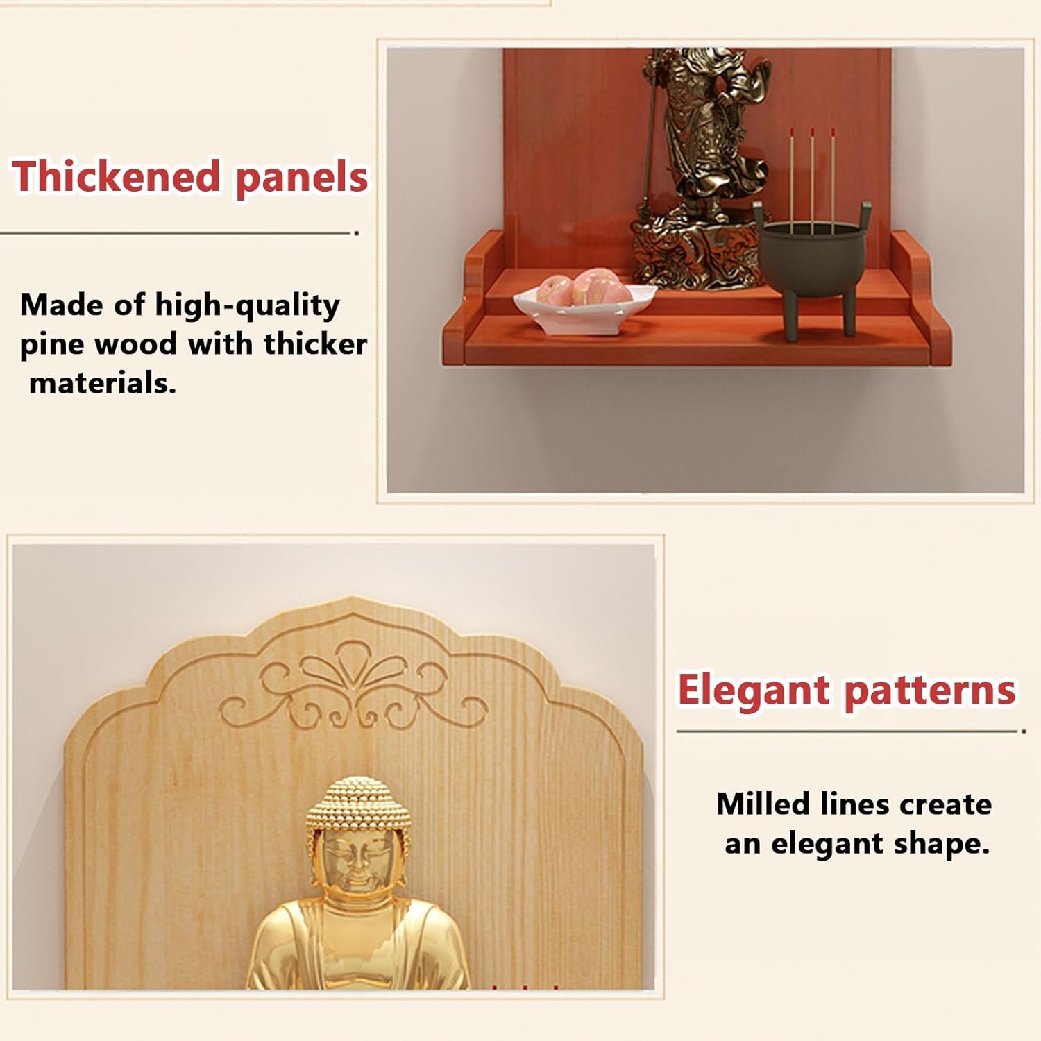 Wall-Mounted Shrine Altar Table, Bamboo Prayer Buddhist Niche, Chinese Shrine Altar Shelf, Buddha Platform with Storage, Meditation Altars Table for Small Spaces(Natural,14.1x11.8x11.8in)