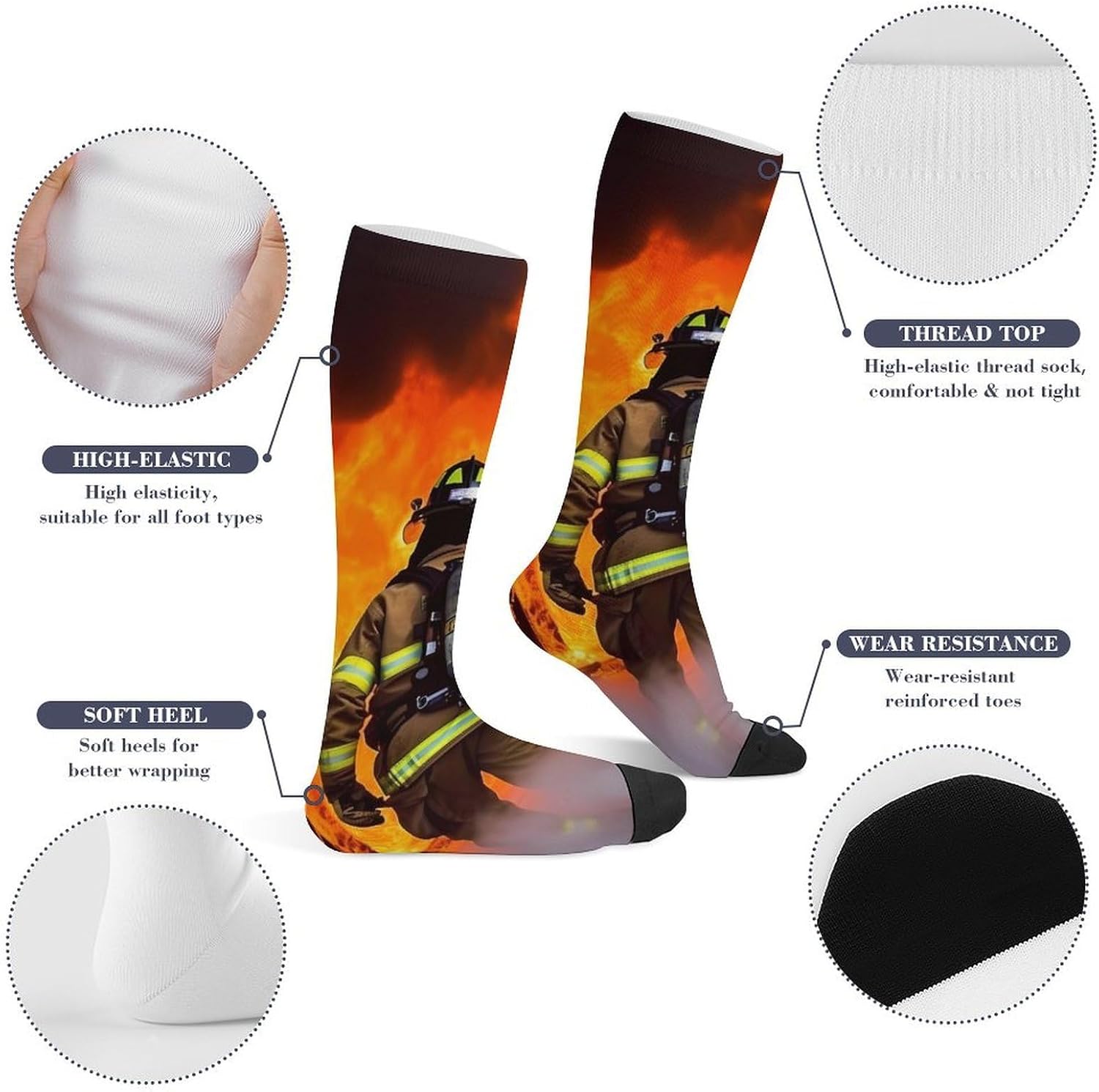 Firefighter Fireman Flame Knee High Soccer Socks Moisture Wicking