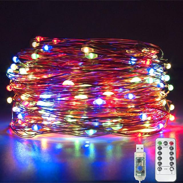 Fairy String Lights, 20M/66Ft 200 LED Fairy Lights Plug In USB Powered Firefly Lights 8 Modes, Waterproof Copper String Lights Outdoor/Indoor with Remote Timer for Bedroom, Party, Xmas (Multicolour)
