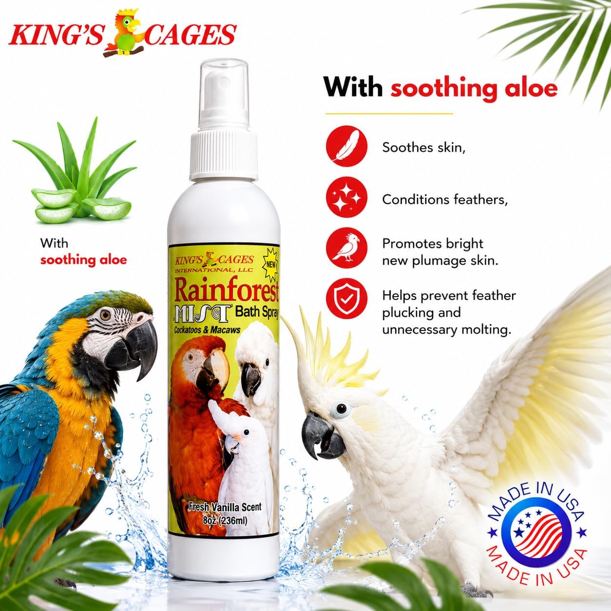 King's Cages Rainforest Mist Bath Spray for Cockatoos & Macaw 8oz. (Pack of 2) image 5