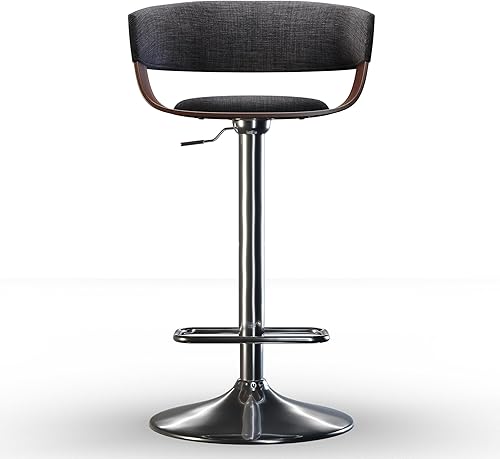 Miniatura 4 de SIMPLIHOME Lowell Taburete de bar giratorio ajustable, silla tapizada de metal de 33 pulgadas de altura del asiento en tela de aspecto de lino gris