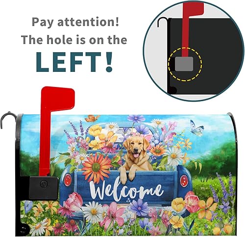 Miniatura 3 de Cubierta magnética para buzón de camión de primavera, diseño de flor de bienvenida, diseño de perro con diseño de perro y retriever, color azul,