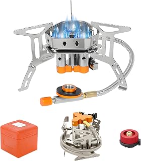 Ultralight foldable backpacking Gas Stove for camping | Portable Pocket Cookware With Fuel Canister Adapter,Piezo Lgnition,Storage Box ,Compatible with Propane,Butane,Isobutane,etc