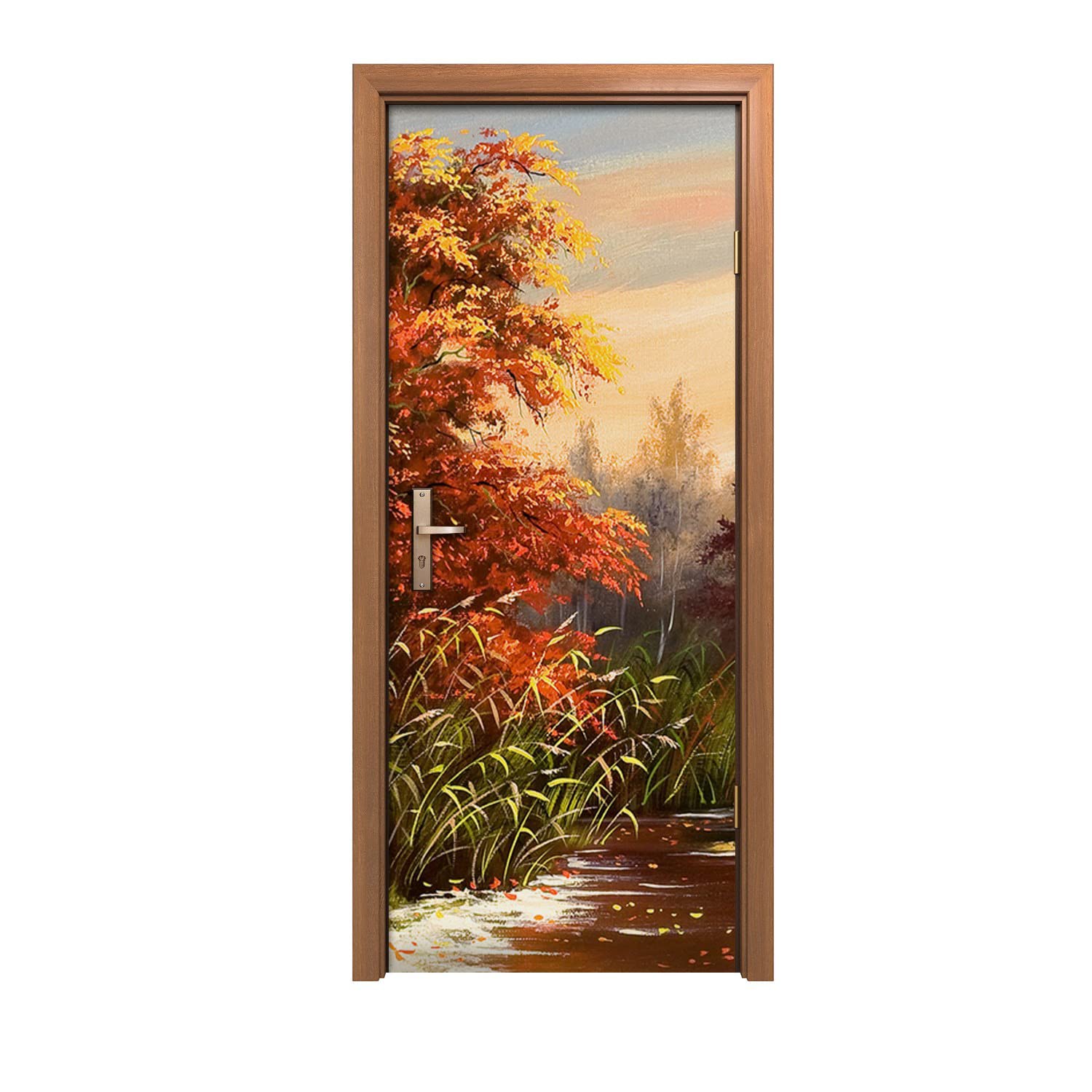 Autocollant de porte nature forestière pour créer un salon zen et lumineux