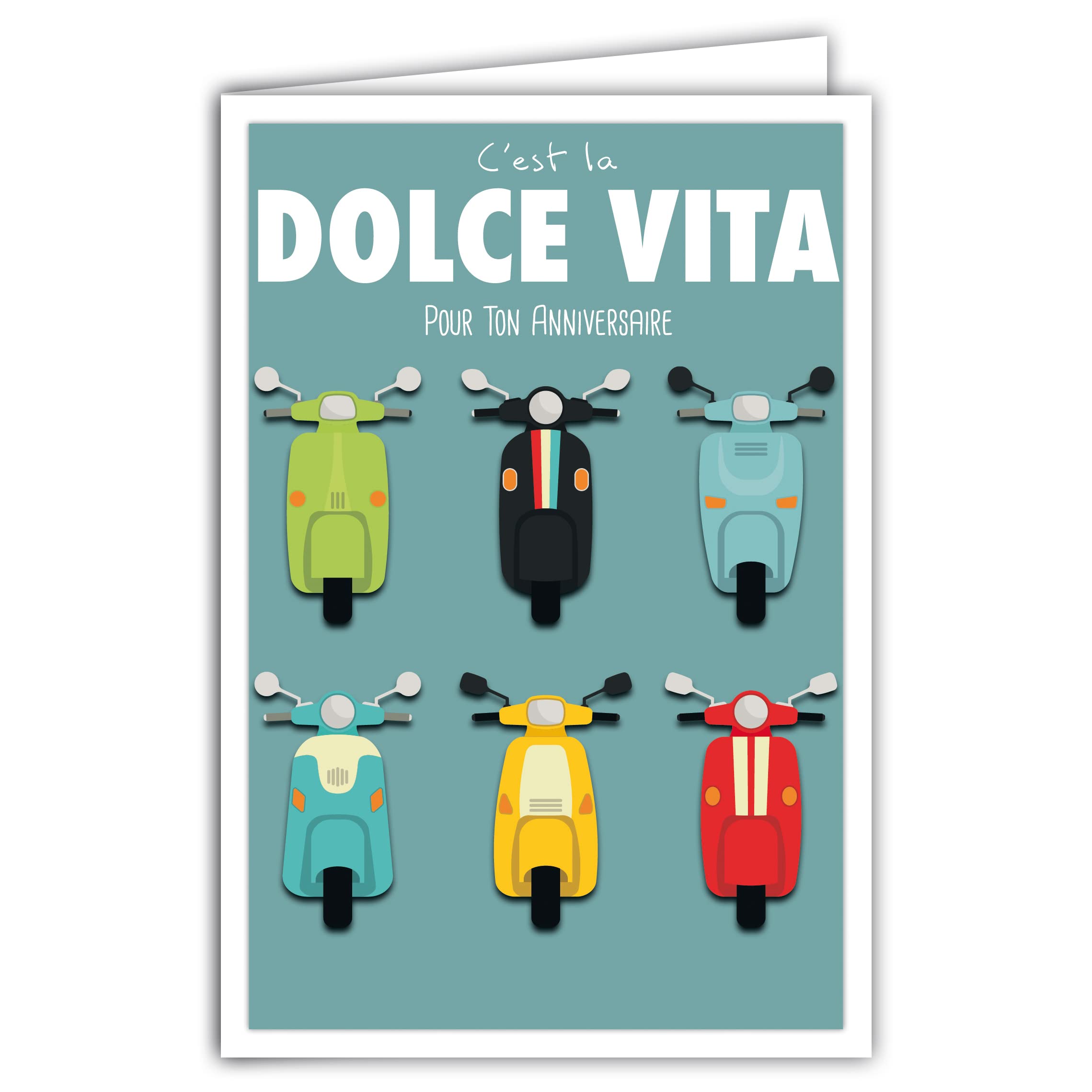 Afie 69-4305 Birthday Card with Envelope – Mini Posters Format 17 x 11.5 cm – Dolce Vita 2 Wheel Italian Scooters Travel Retro Vintage 69-4305 HA Blue
