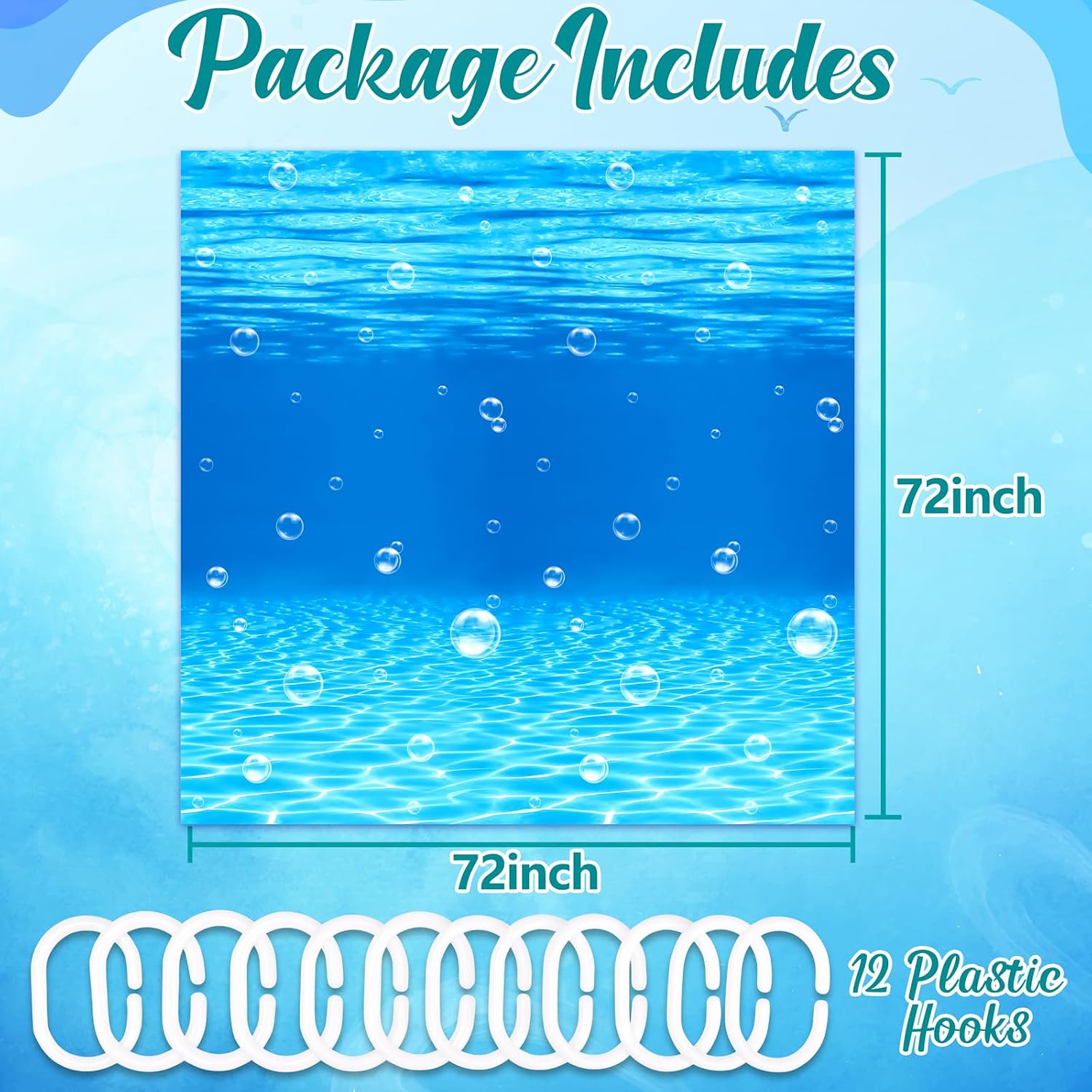 Tieshankao Under The Ocean Decorations Underwater Wave Shower Curtain Summer Tropical Bathroom Decor Set with 12PCS Hooks 72x72 Inch