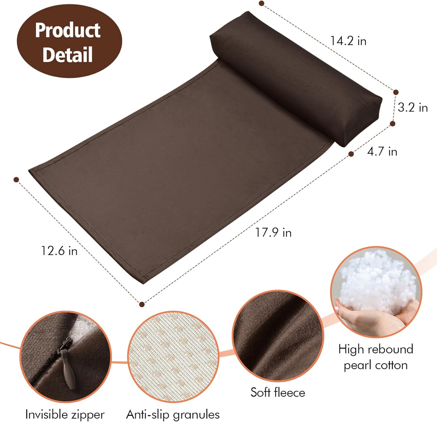 WdFour Velvet Neck & Head Pillow for Recliner Chair, Small Ergonomic Cervical Support Pillow for Home, Office and Travel, Non-Slip Cushion for Tension Relief & Shoulder Comfort (Chocolate) - Image 3