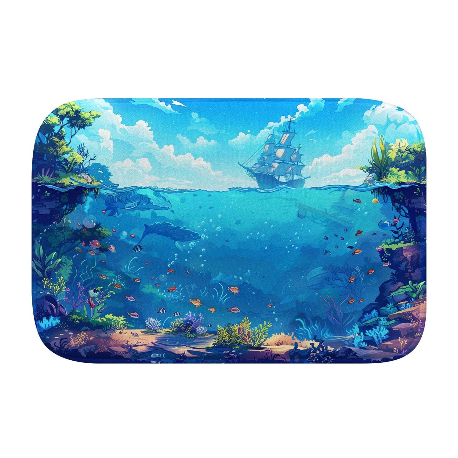 Tapis de bain en mousse à mémoire SZFR Paysages Nautiques 518 antidérapant taille L