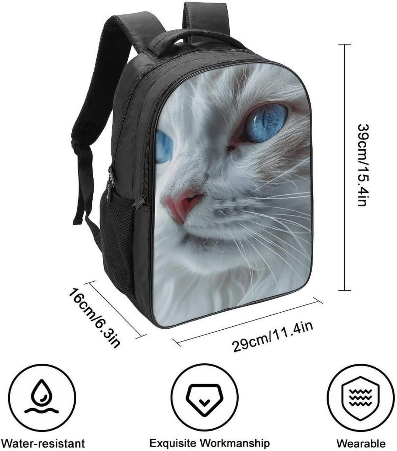 Blue Eyes Cat Laptop Backpack,16 Inch Fashion Travel Backpacks Shoulder Bag, Crossbody Bag for Work