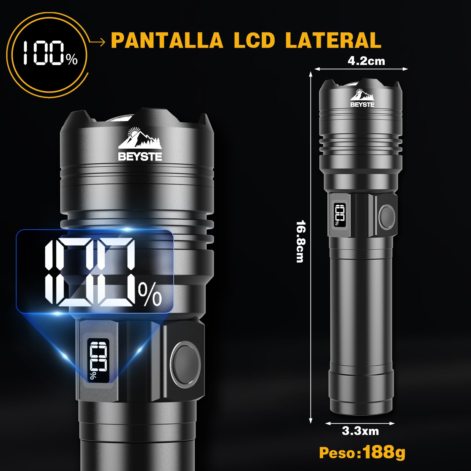 Linternas LED Alta Potencia, 1,000,000 Lúmenes Linterna LED Recargable, Linterna Alta Potencia Potente Largo Alcance, Impermeable Flashlight para Emergencias Camping Regalo
