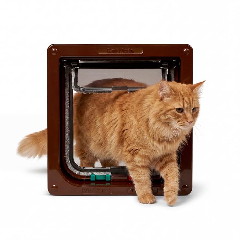 Porta para gatos com travamento em 4 vias e revestimento para até 50 mm Cat Mate, Marrom, Pequeno a Médio