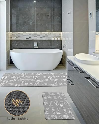 Miniatura 5 de Tapete de baño con diseño de copos de nieve gris para bañera, antideslizante, de secado rápido y absorbente, tierra de diatomeas, para ducha,