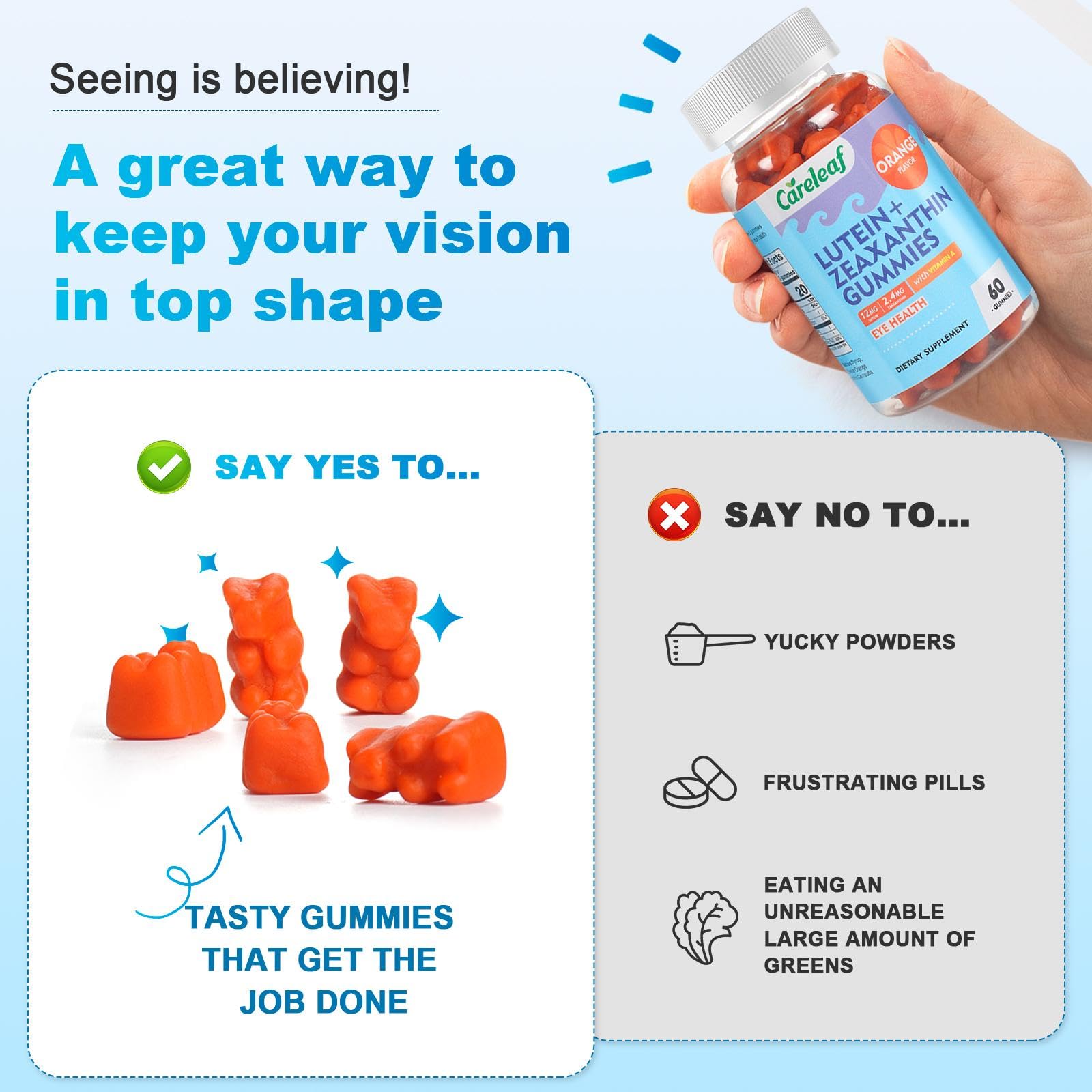 Vegan Lutein and Zeaxanthin Supplements, Lutein for Eyes with Zeaxanthin & Vitamin A,Lutein Gummies for Dry Eye Relief & Clear Vision,Eye Vitamins for Seniors & Kid,Orange Flavor,60 Gummies — Amazon image 7