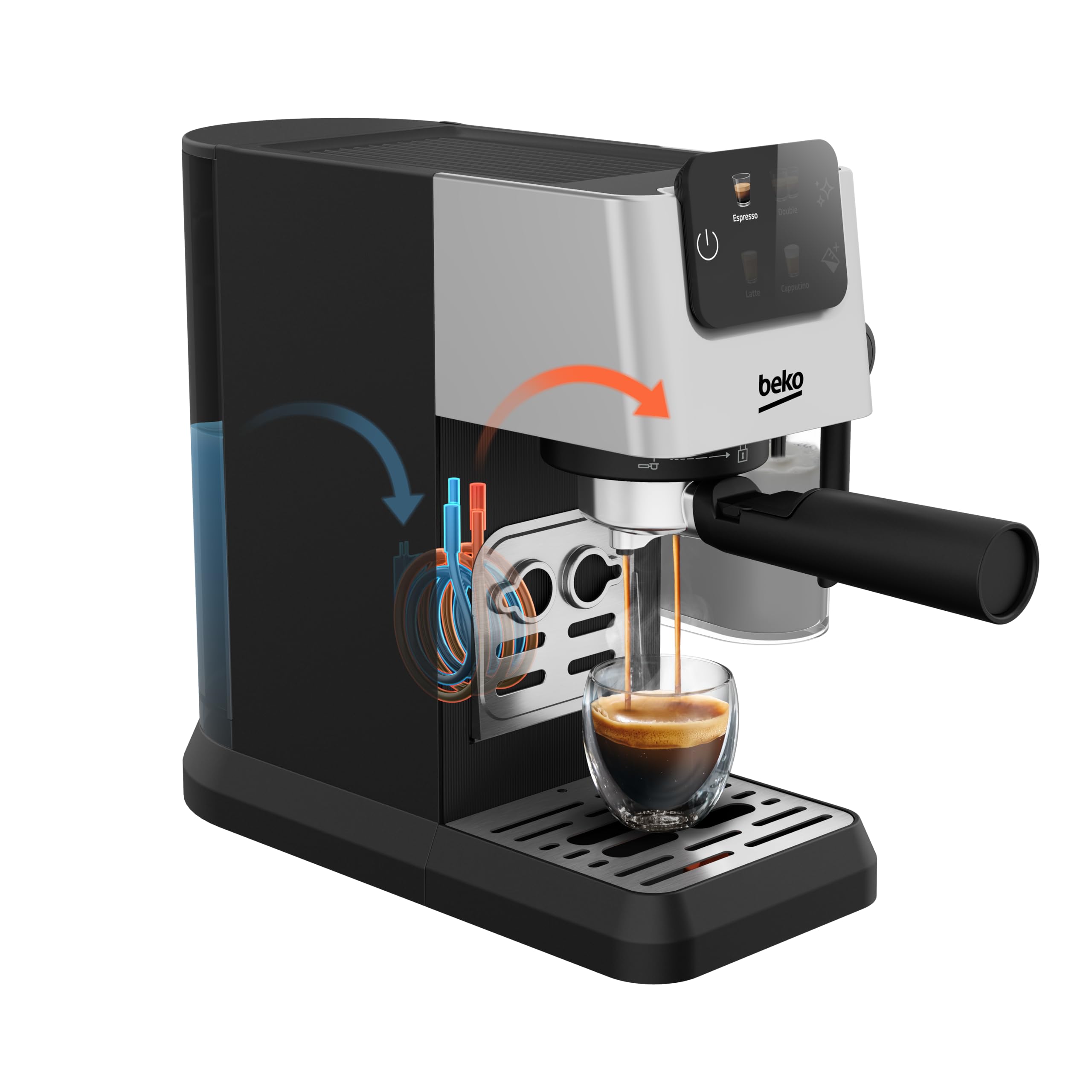 Beko CEP5304X - Macchina Caffè Espresso Manuale, Montalatte Integrato, 1,1 L, 15 bar - Inox, 14,5 x 42,5 x 35,5h cm