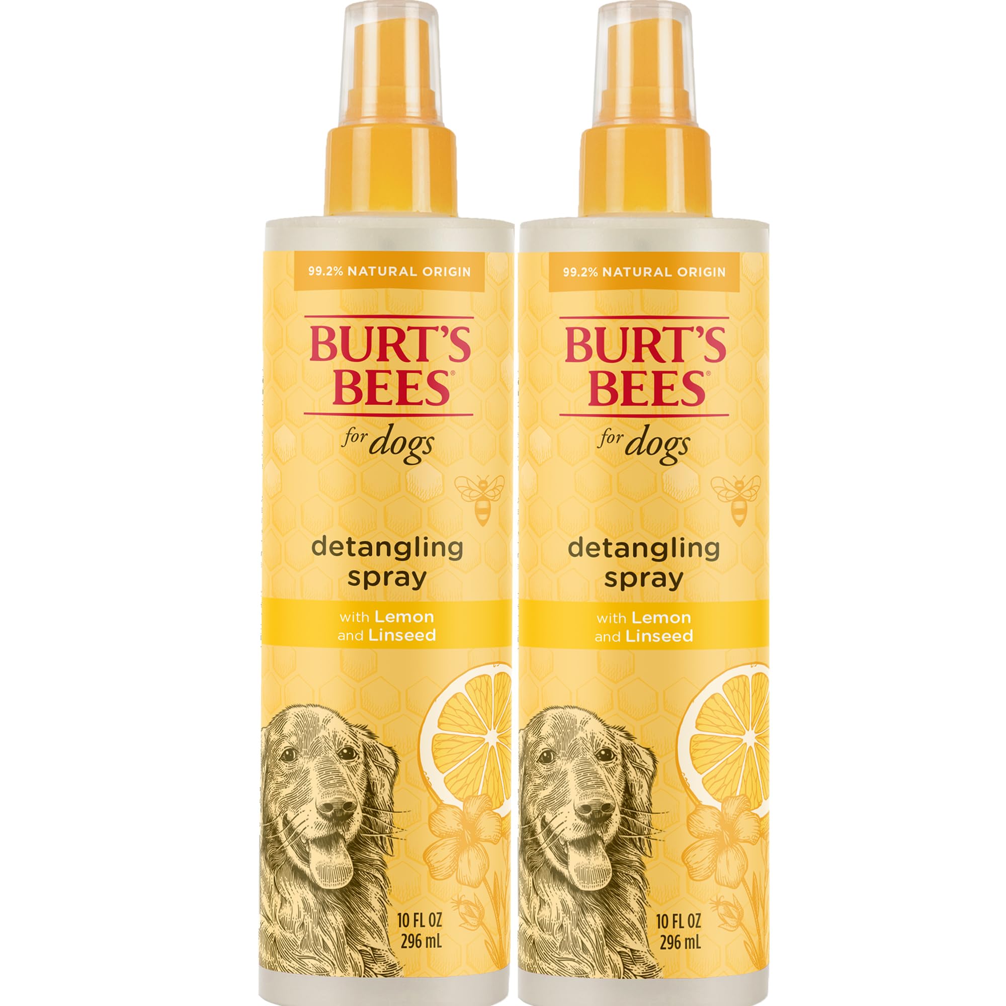 Burt's Bees for Pets Naturally Derived Detangling Spray With Lemon and Linseed - Dog and Puppy Fur Detangler Spray to Comb Through Knots, Mats, and Tangles- Made in the USA, 10 Ounces - 2 Pack