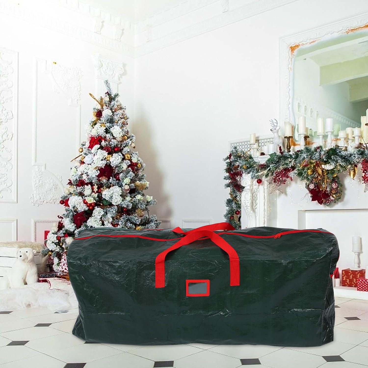 Mipcase Christmas Tree Storage Bag Zippered Xmas Tree Pouch Waterproof Dustproof Green Oxford Fabric 122x34x51cm Holiday Decor Organizer