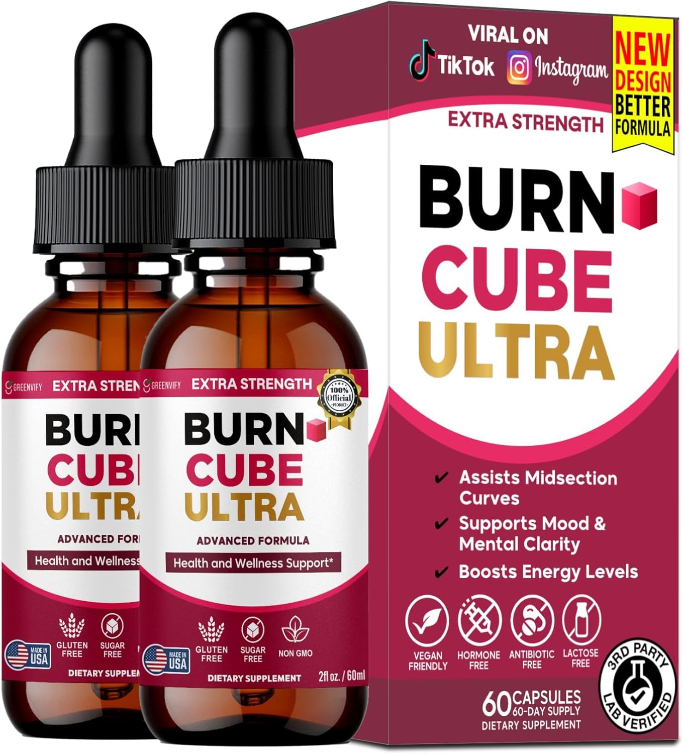 Burn Cube Ultra Extra Strength, Advanced Formula, Health and Wellness Support, 60 Servings, 2 fl oz, Liquid Drops (2)