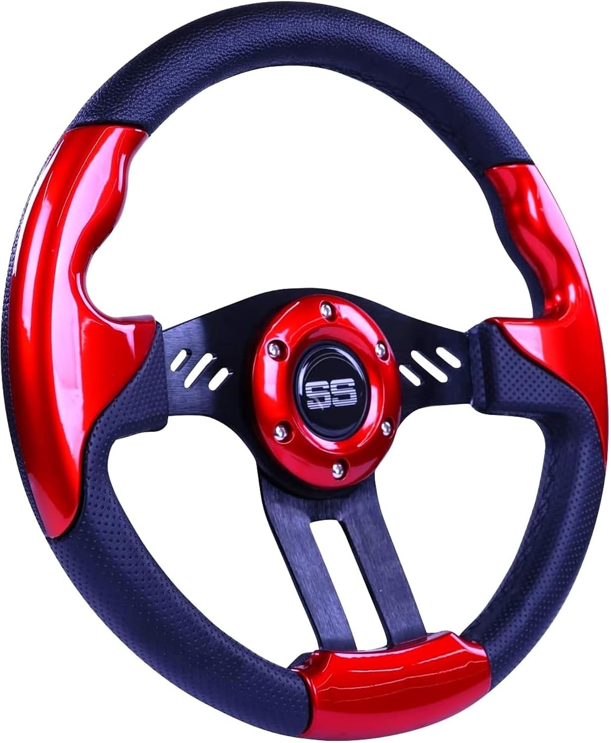 Huskey E-Z-GO Red Steering Wheel Black Brushed Spokes Carbon Fiber Texture Grip W/Matte Black Hub Adapter For Medalist TXT RXV VALOR ST Gas Electric Models Premium Quality