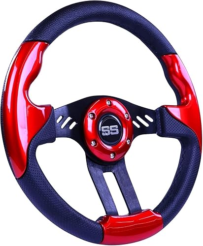 Miniatura 2 de Huskey E-Z-GO - Volante rojo con radios cepillados, agarre de textura de fibra de carbono, adaptador de cubo negro mate para medallista TXT RXV