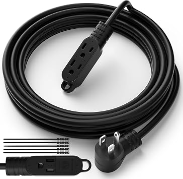 3 Prong Power Extension Cord with Multiple Outlets 6 FT, 16/3 Gauge Multi 3 Outlet Wire, 90 Degree Angled Male Plug, 16 AWG Grounded Wire 13A 125V 1625W, ETL Listed, Black Cable with 25 Cable Ties