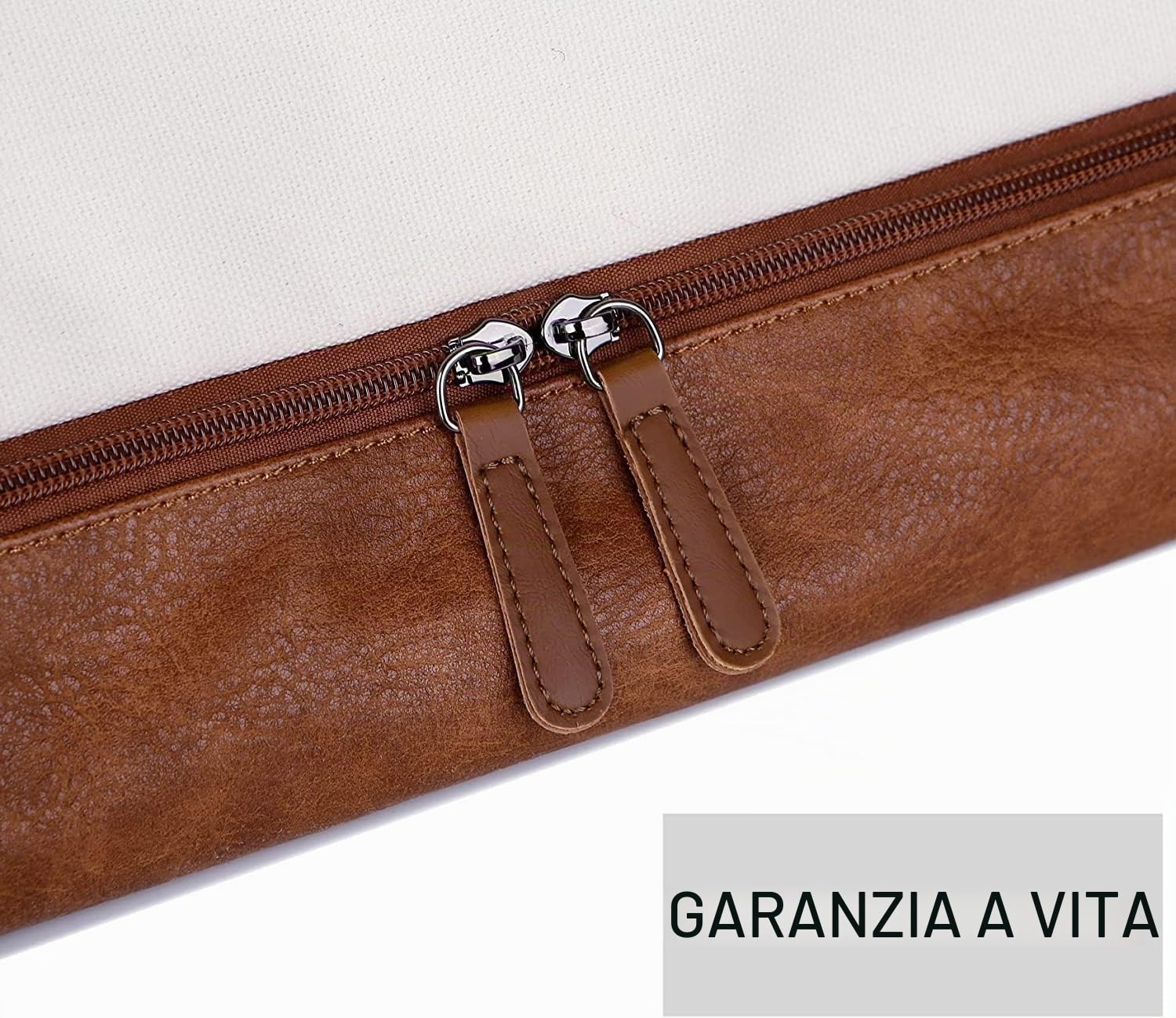 Borsa da viaggio in tela da donna, borsa weekend, canvas, borsa da viaggio, borsa da viaggio, bagaglio a mano, con scomparto per scarpe e beauty case, HB-10, Bianco/beige, 50.8 x 33.5 x 25.4 cm
