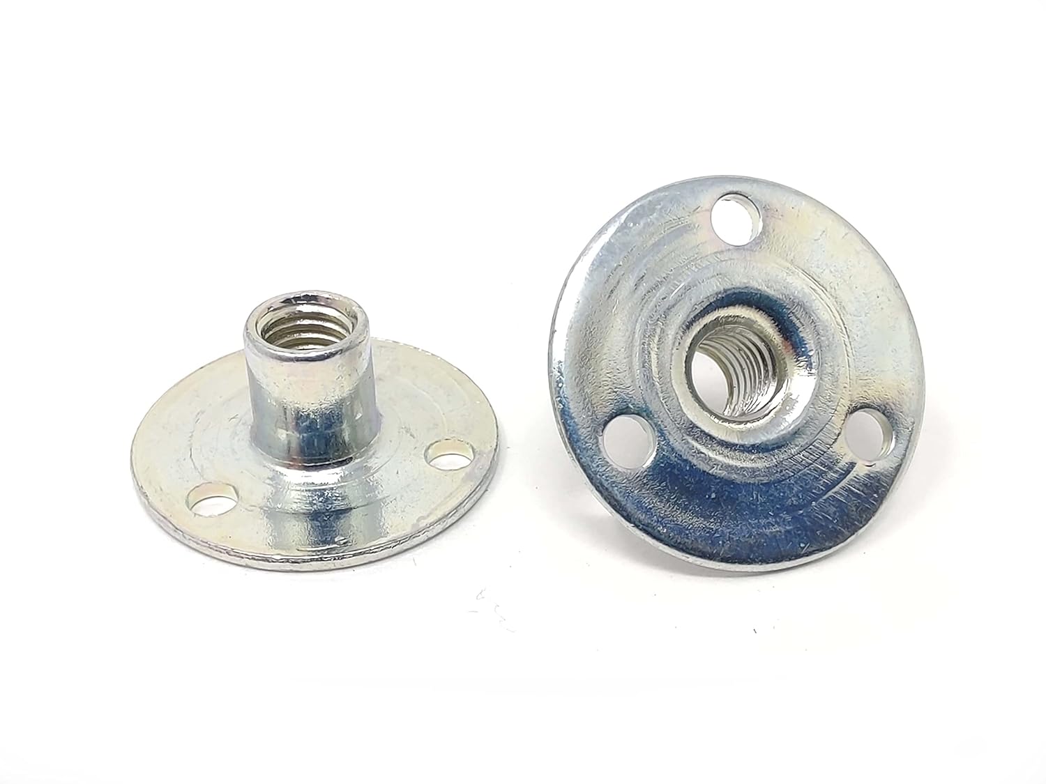 Weld Nut T-Nut Round Base with Holes 9/32" Tall 10-32 Thread - Zinc Finish