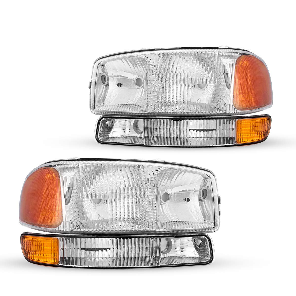 TorchbeamReplacement Headlight Assembly for 1999-2007 Sierra, 2000-2006 Yukon/XL, Chrome Housing Amber Reflector Clear Lens Driver and Passenger Side