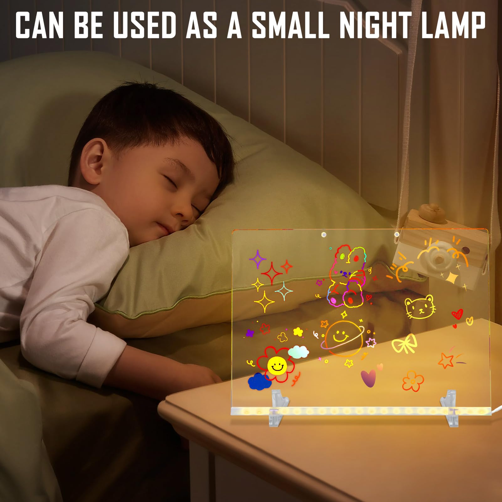 Pizarra LED Transparente 35x25 Acrílico con Lápiz 7 Colores Soporte Ajustable Luminosa Lavable