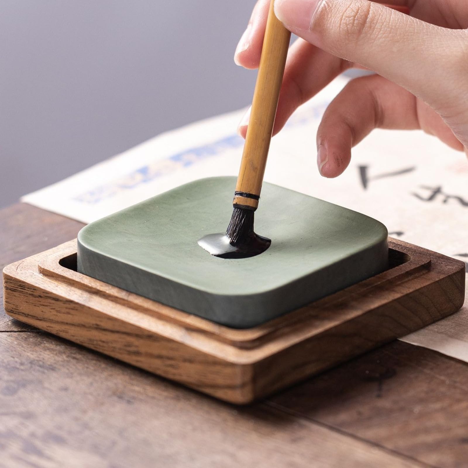 Z pudełkiem upominkowym Inkstone do kaligrafii, 10 cm 9,9 cm, Inkstone artykuły do pisania dla początkujących