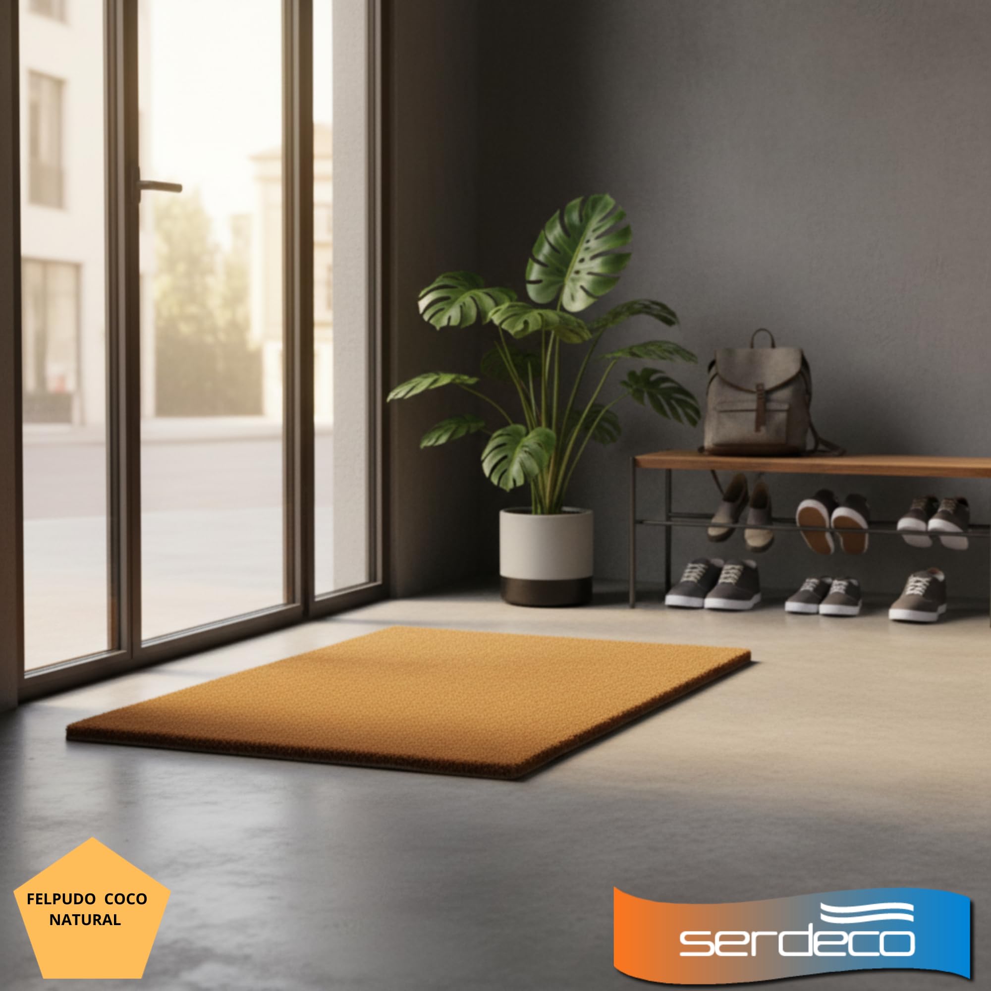 Zerbino in cocco naturale. Premium con bordo antiscivolo per interni ed esterni. (Naturale, 70 x 120 cm. 14 mm)