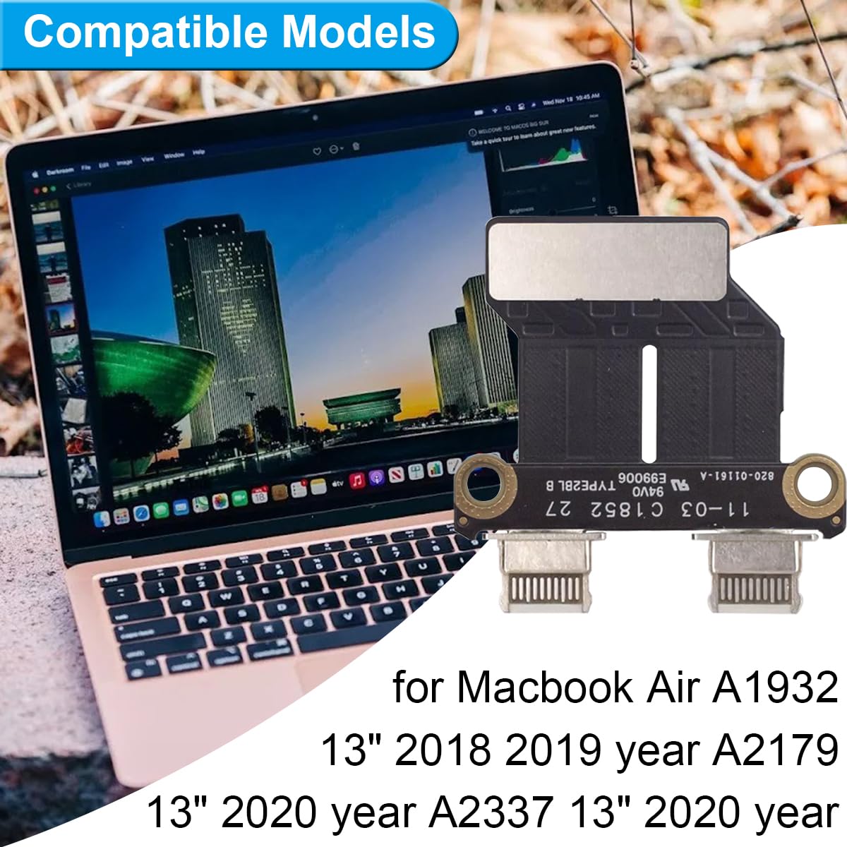 Złącze gniazda zasilania DC I/O USB-C Board Wymiana portu ładowania 923-02813 do MacBooka Air 33.0 cm A1932 2018 2019 A2179 2020 A2337 2020 820-01161-A 821-01658-A 820-011161-A 820-011161-A