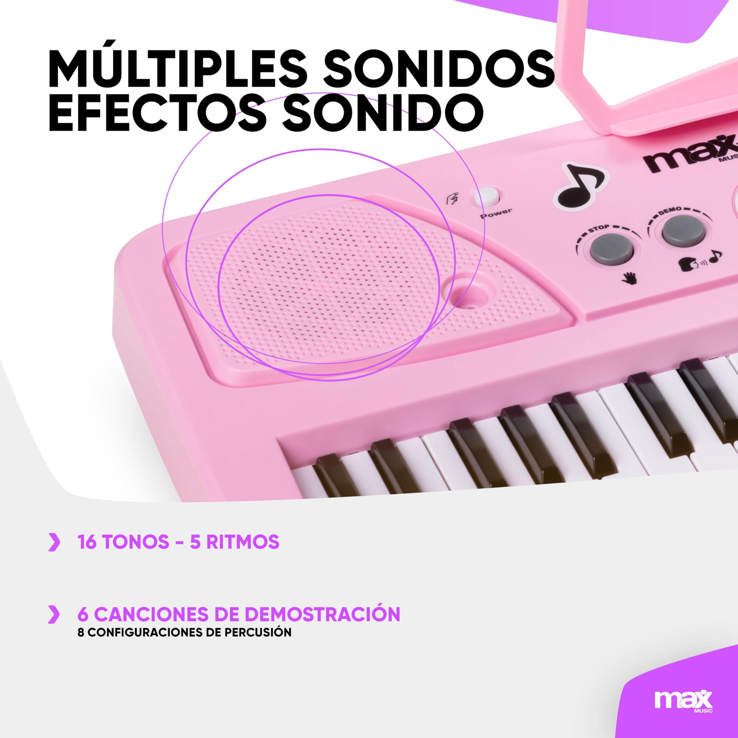 MAX KD61P – Piano infantil digital 61 teclas con soporte ajustable, batería recargable, micrófono, display LED, grabación, ritmos y acordes, ideal teclado musical para niños y principiantes