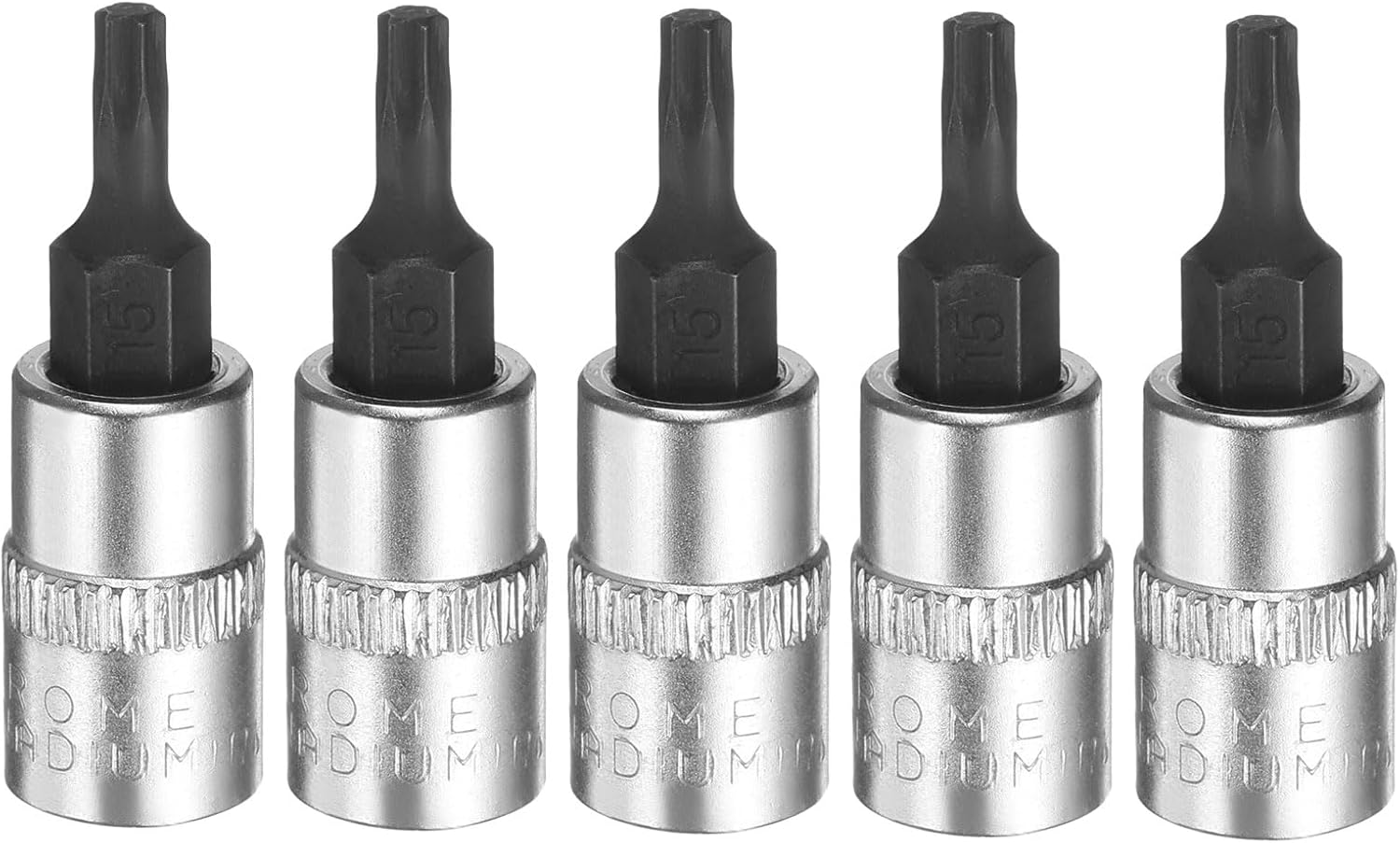 HARFINGTON 5pcs T15 Torx Bit Socket 1/4" Square Drive Star 6 Point Extension Impact Bit Power Nut Driver Set S2 & CR-V Steel Socket Ratchet Wrench Bits, Silver Black
