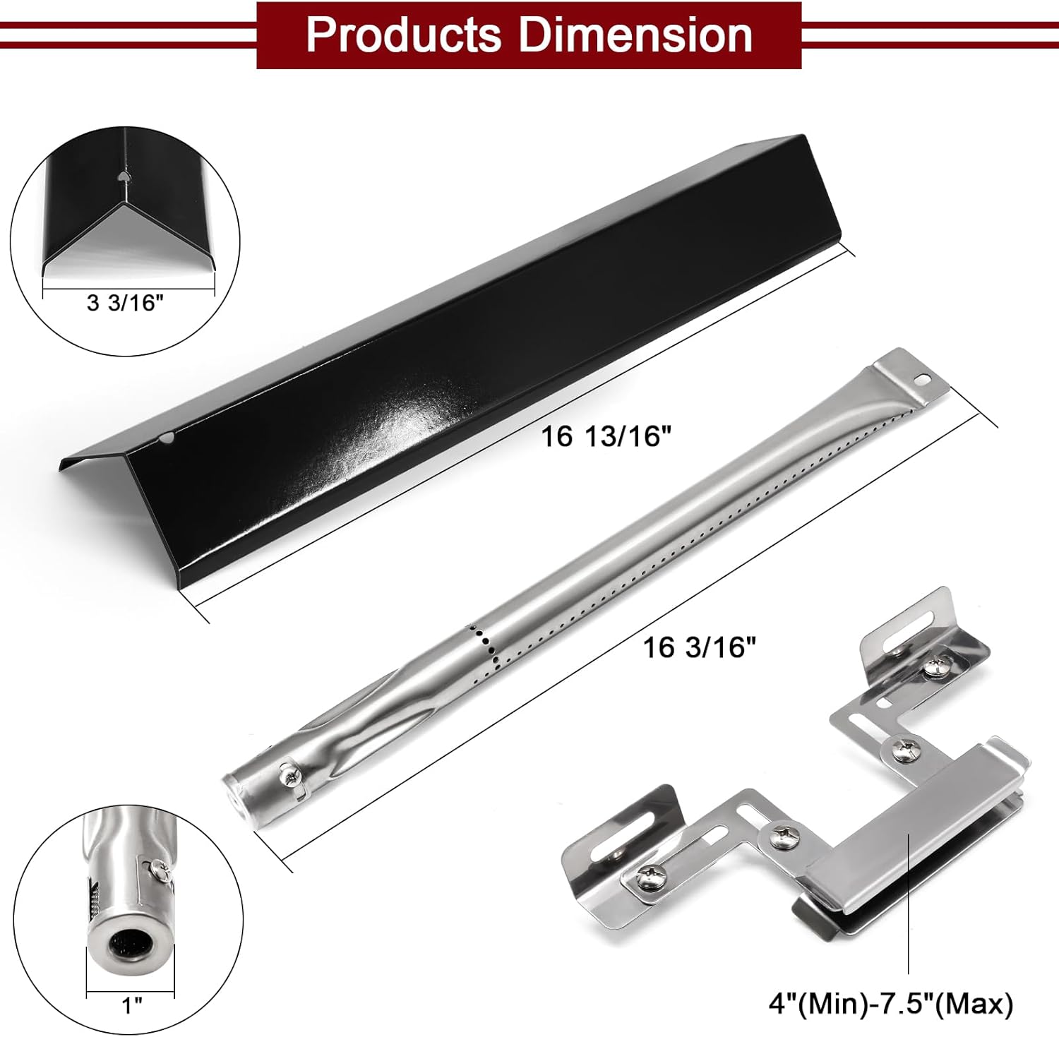 Hiorucet Grill Replacement Parts for Brinkmann 5 Burner 810-1750-S, 810-1751-S, 810-3551-0 Gas Grill, Stainless Steel Heat Plates, Grill Burner, Crossover Tube for Brinkmann Grill Replacement Parts