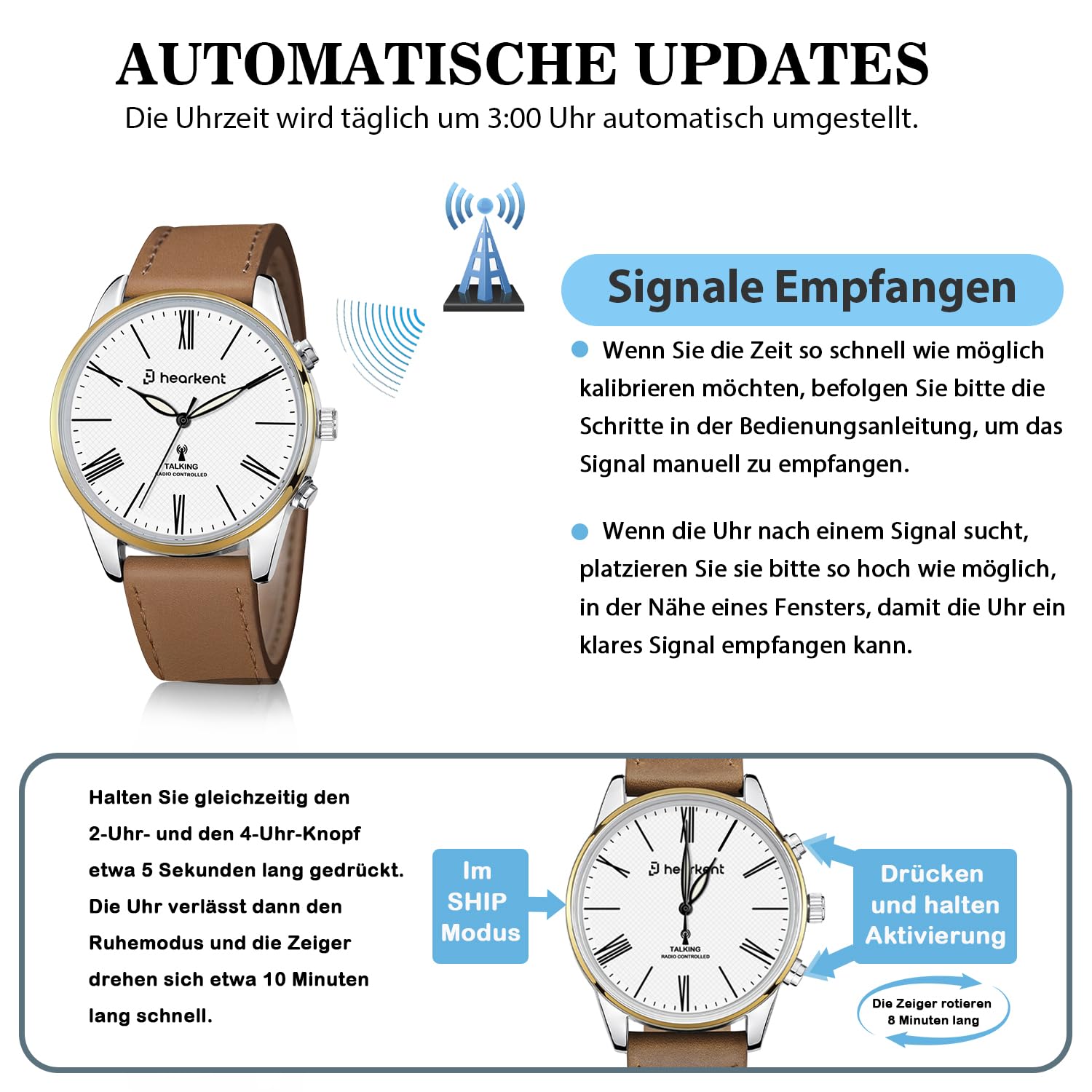 Reloj parlante para hombre, reloj de pulsera para personas mayores con voz alemana, relojes de esfera grande para discapacitados visuales, reloj parlante ciego, alto y claro, reloj analógico clásico
