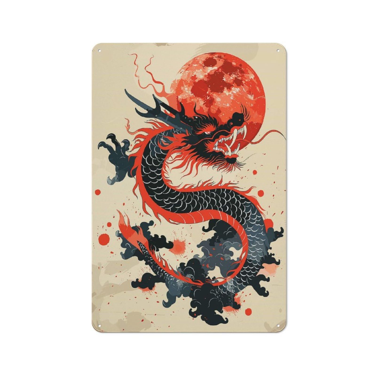 Urban Metal Wall Art Sign 30x20cm Featuring Chinese New Year Dragon, Studio Wall Art for Modern Home, Workshop, Office Or Cafe