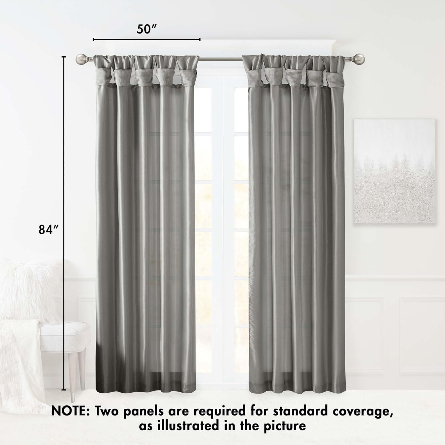 Charcoal Faux Silk Room-Darkening Tab Top Drapes