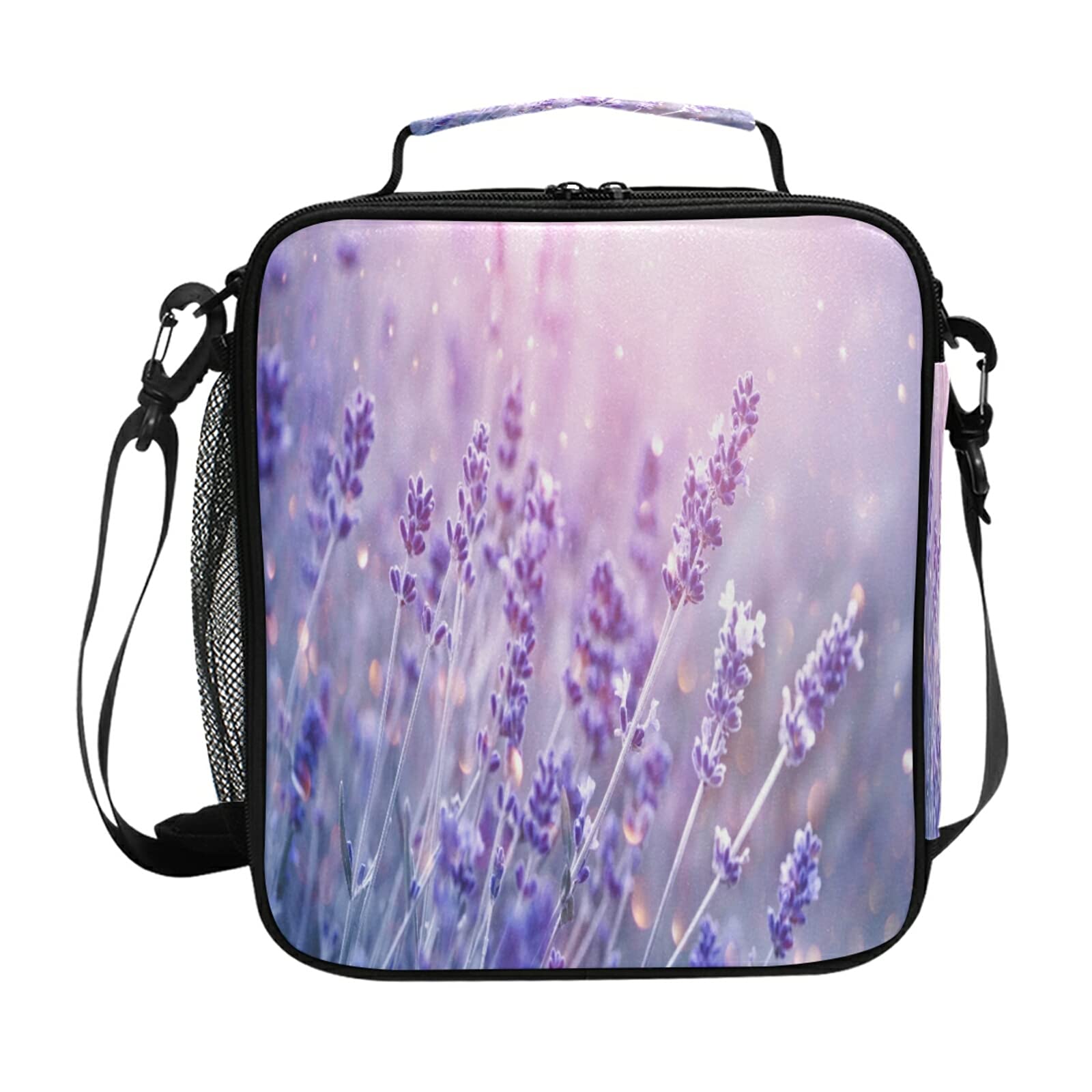 Lunch Bag Kids Boys Girls Galaxy Flower Floral Lavender Insulated Lunchbox Leakproof Reusable Lunch Box with Shoulder Strap Thermal Cooler Tote Bags for Women Men School Work Picnic