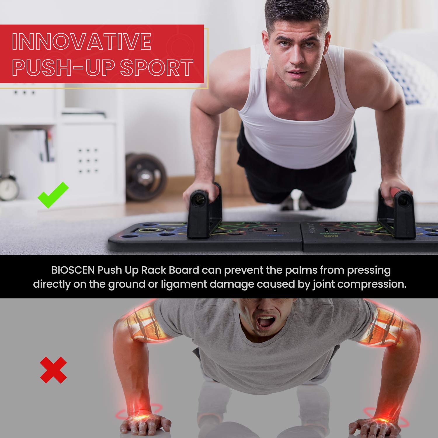 Premium Push Up Board Set - Faltbares Liegestützbrett Mit Widerstandsbändern