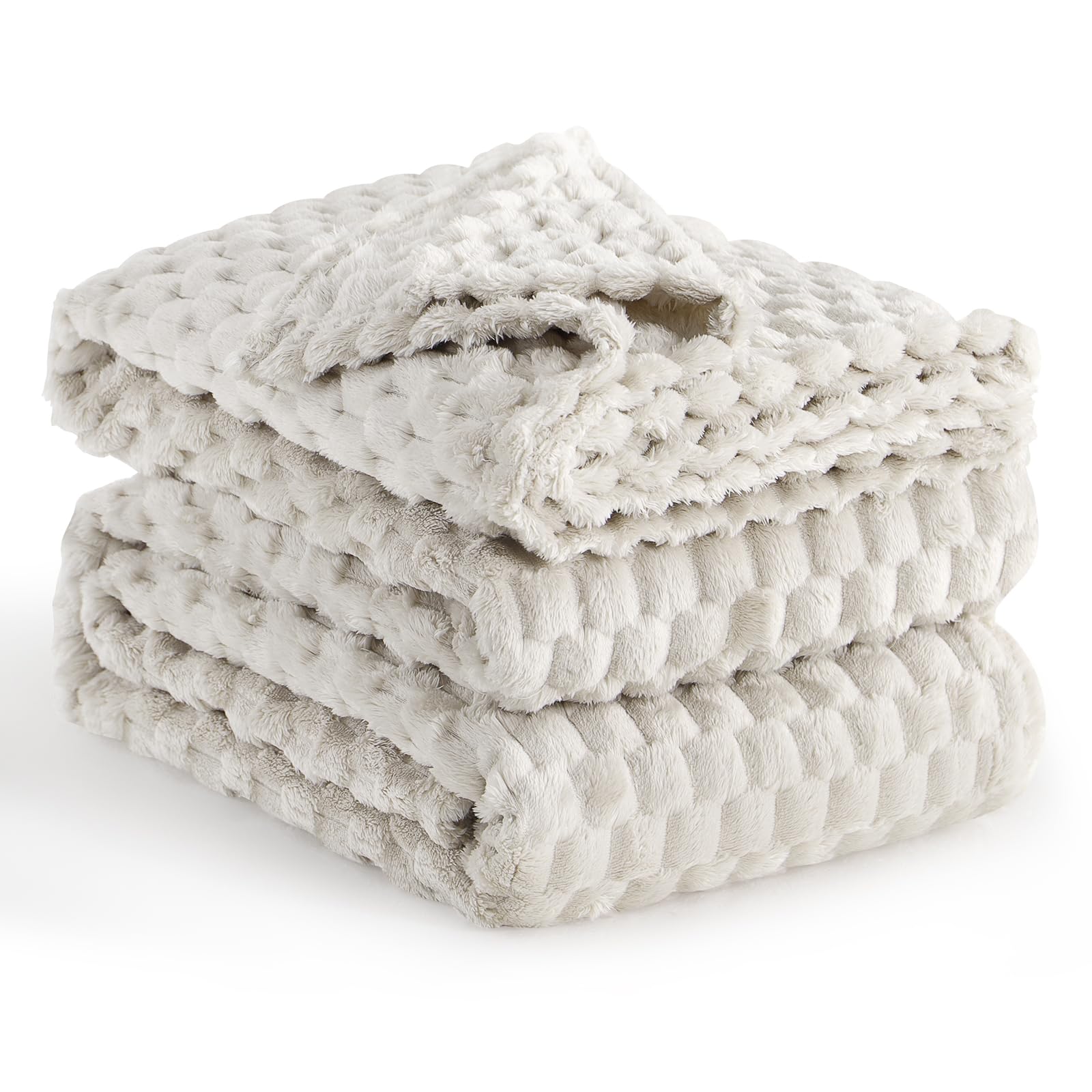 Aisbo Beige Throws for Sofas Extra Large - Super King Size Fleece Fluffy Blanket Bed Throw for Sofa, Soft Warm Fuzzy Couch Blanket, 230x270 cm โ image 1