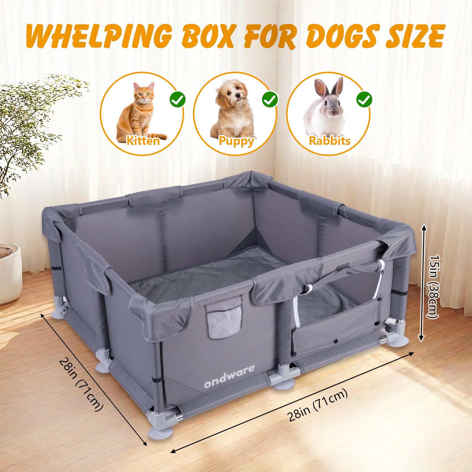 PlayPen per cuccioli, 28 × 28 × 15 in interni per piccoli animali box con cancello per pulcino/gattino/cucciolo/porcellino d'India/conigli/criceti/cincillà