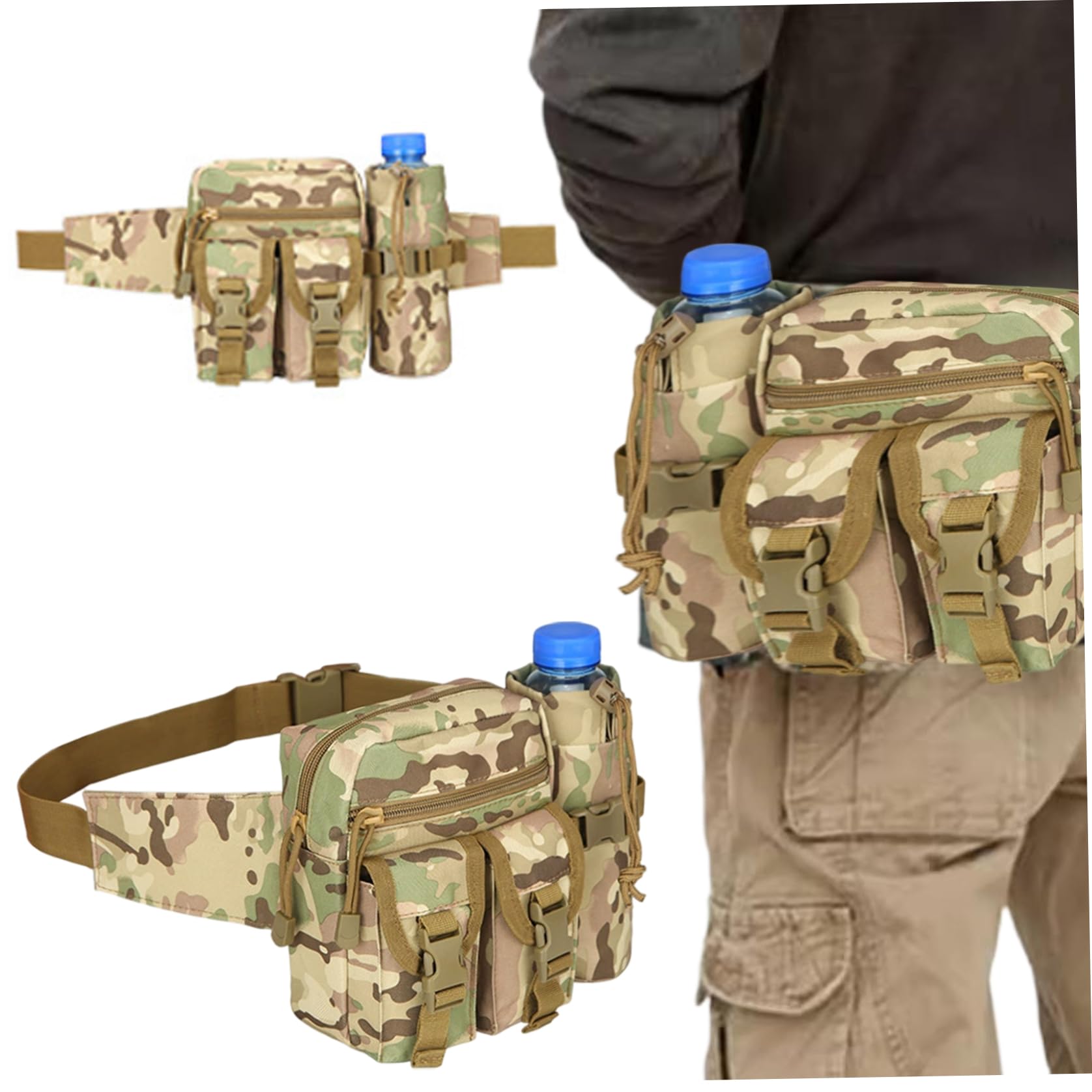 BeVistoso Metal Detecting Pouch, 9.1x3.5x7.5 Inch Retractable Nylon Water Bottle Bag with Multifunctional Pouch, Fixed Cycling Bag for Outdoor, Metal Detecting