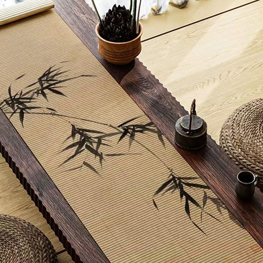 Asian Style Bamboo Table Runner, Ancient Chinese Paintings Zen Table Mat Placemat for Home Office Party Decor (Bamboo, 12x48 Inch)