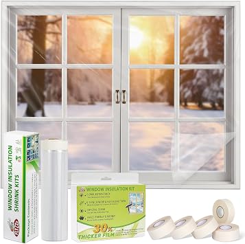 FLYZZZ Window Insulation Kit - Includes 10-Standard Windows 62x393in & 5-Standard Window 62x236in Kits with Shrink Window Plastic for Winterizing and Extra Wide Tape for Winterizing, Draft Block