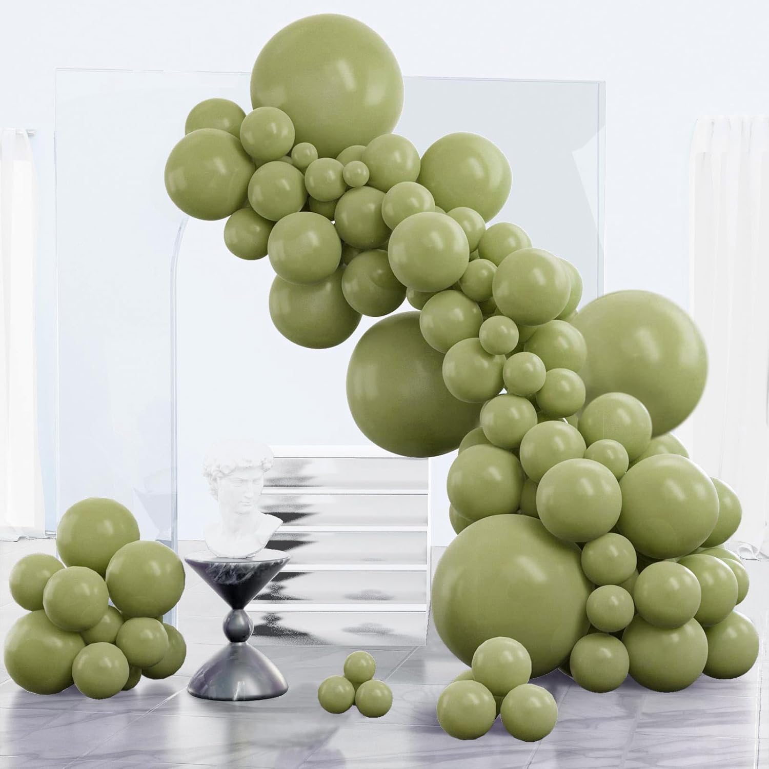 PartyWoo Sage Green Balloons 152 pcs Olive Balloons Different Sizes Pack of 18 12 10 5 Inch Olive Green Balloon Arch Kit Sage Balloon Garland as Forest Baby Shower Birthday Party Decorations Green-F11